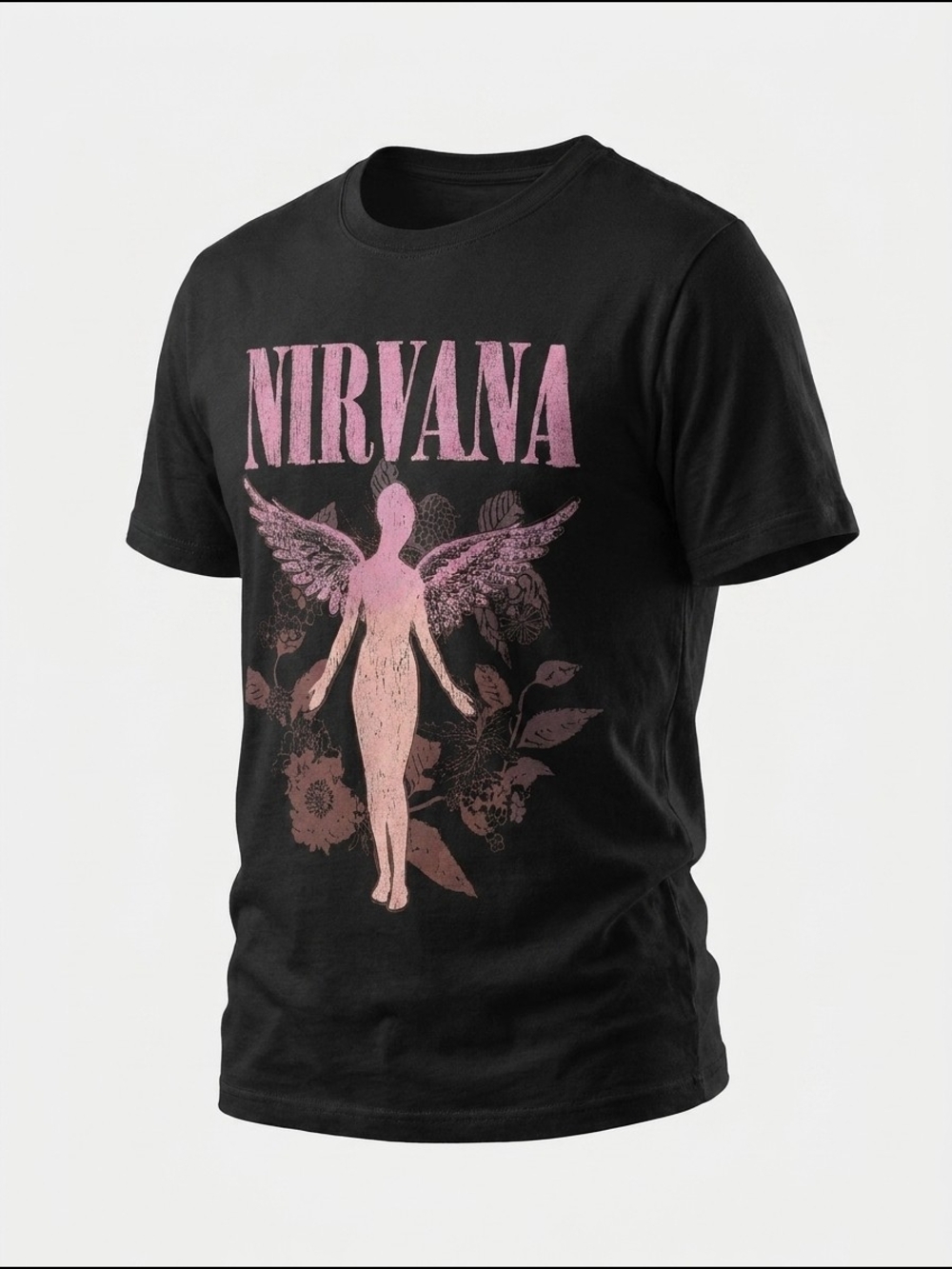 Nirvana Graphic Band T Shirt Men's XXL Black Pink Angel Logo Tee